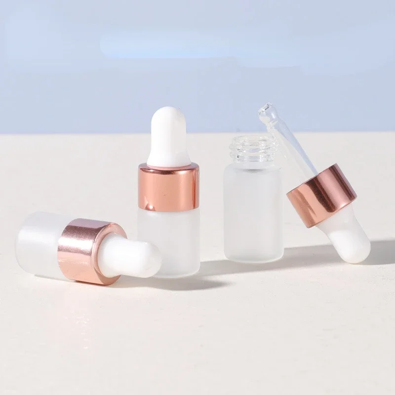 Juice Bottle Dropper - ขวดขวดแก้วฝาปั๊มฝ้ากระจกทองคำสีกุหลาบแบบพกพาขนาด1มล. 2มล. 3มล. ขวดน้ำหอมน้ำมัน Essential สำหรับเดินทางขวดแก้วฝาปั๊มแบบขวด